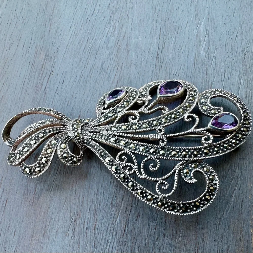 Vintage Sterling Silver & Amethyst Brooch - Picture 11 of 12
